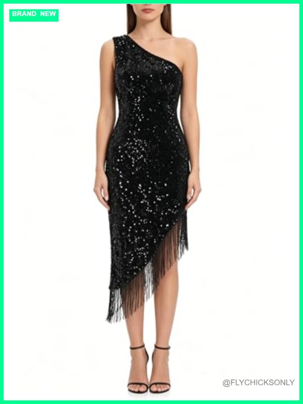 One Shoulder Sequin Tassel Midi Dress Bodycon Cocktail Party Evening Gown